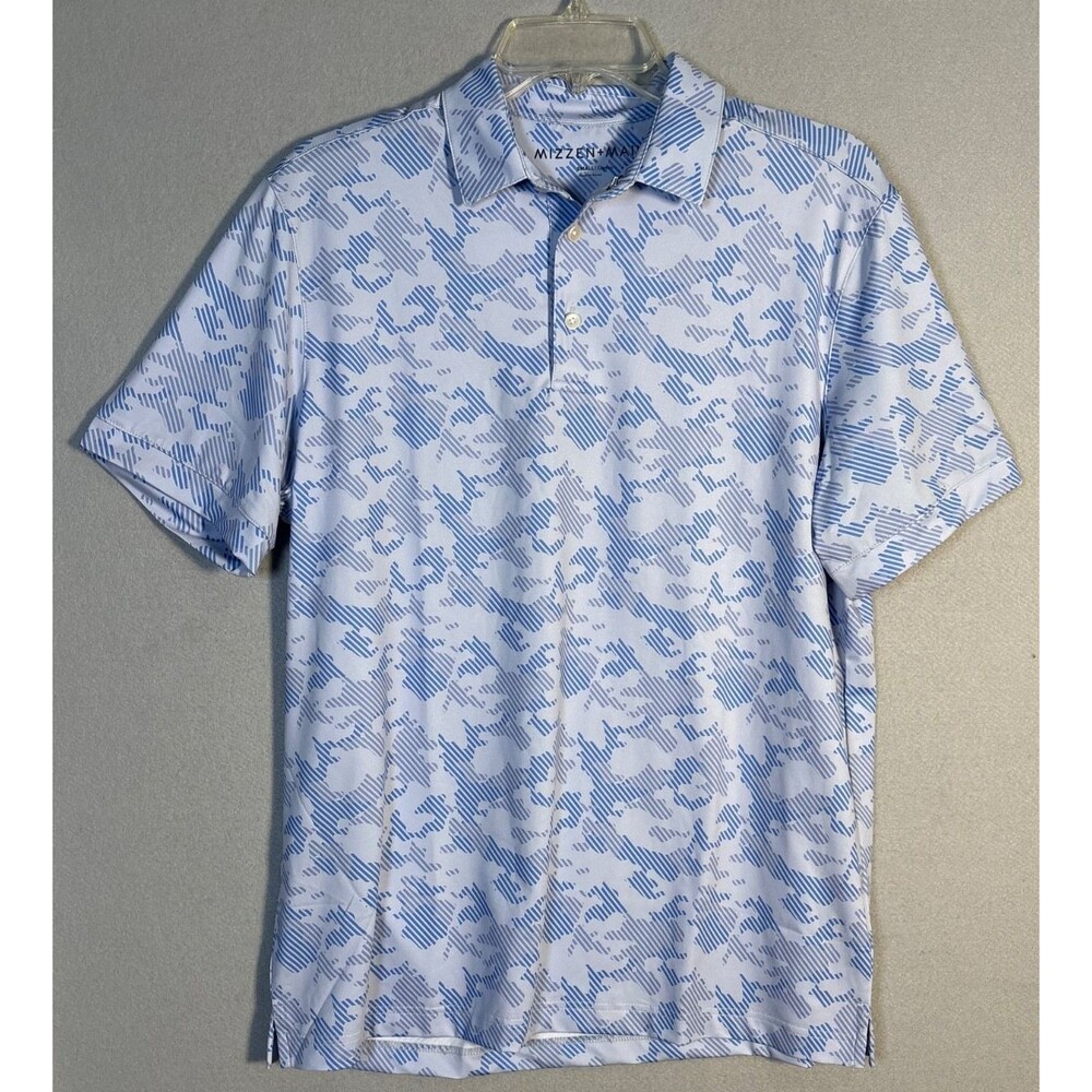 NWOT Mizzen Main Versa Polo Mens S Light Blue Camo UPF 50 Performance ClassicFit